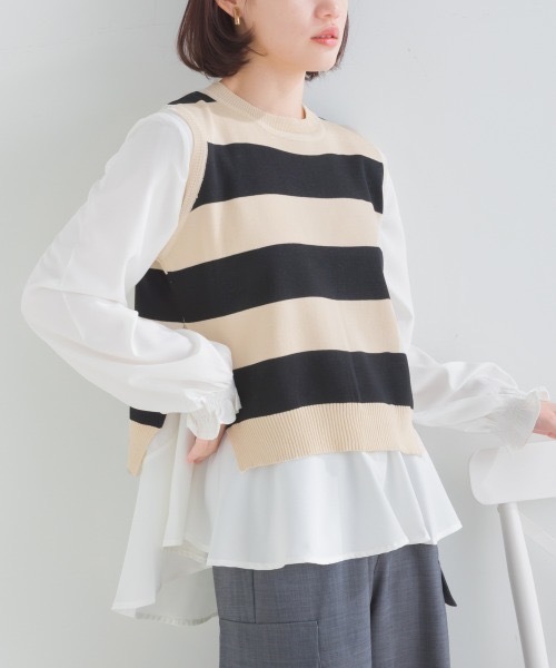 ベスト ジレ ニットベストセットブラウス レディース