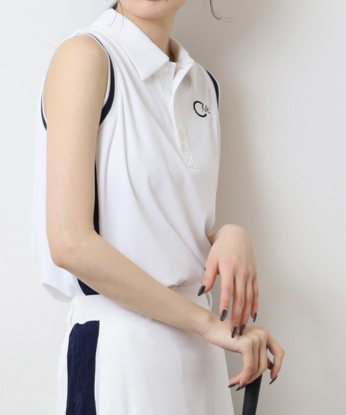 ノースリーブポロシャツ ホワイト CECIL McBEE（セシルマクビー） ポロシャツ ポロ サイドプリーツ