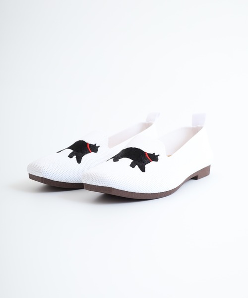 FUNALIVE シューズ HSKS 洗える 軽量 ローヒール スクエア 猫刺繍