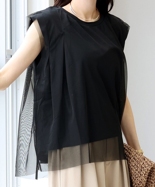 Aletta vita tシャツ チュールレイヤードフレンチスリーブカットソー 