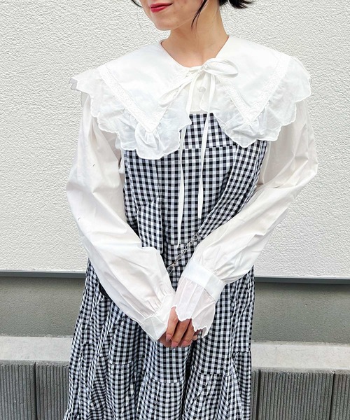 ブラウス シャツ プリント柄フレンチフリル袖ブラウス レディース 楽天市場】レース シャツ 襟フリルブラウス シャツトップス