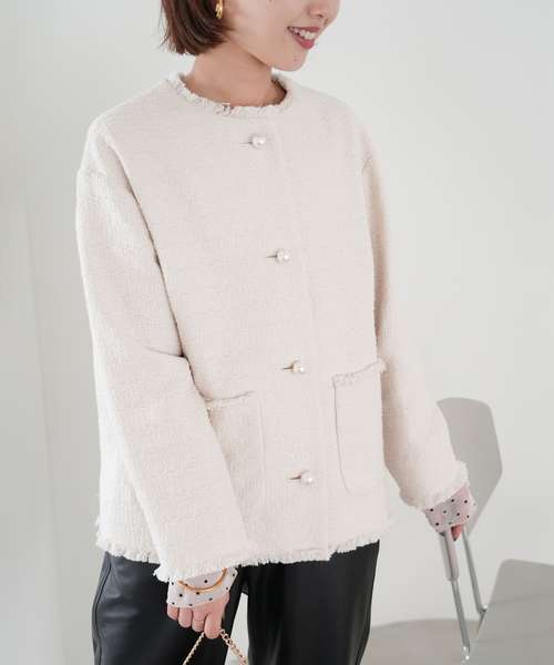 【美品】IENA ホワイトツイードジャケット36 IENA（イエナ）の「ホワイトツイードジャケット（その他アウター