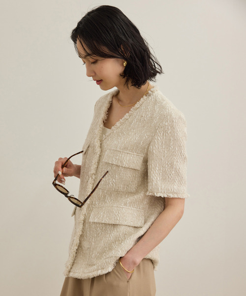 ロペ（ROPE’）/サマーツイードハーフスリーブジャケット ROPE'（ロペ） ジャケット ノーカラージャケット サマーツイードハーフ