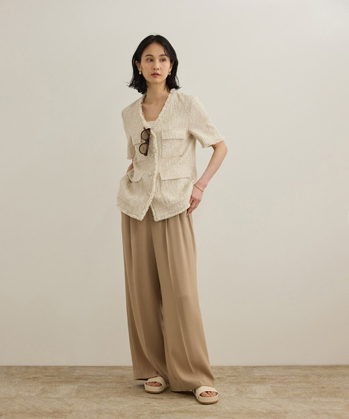 ROPE'（ロペ） ジャケット ノーカラージャケット サマーツイードハーフ