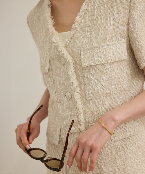 ROPE'（ロペ） ジャケット ノーカラージャケット サマーツイードハーフ