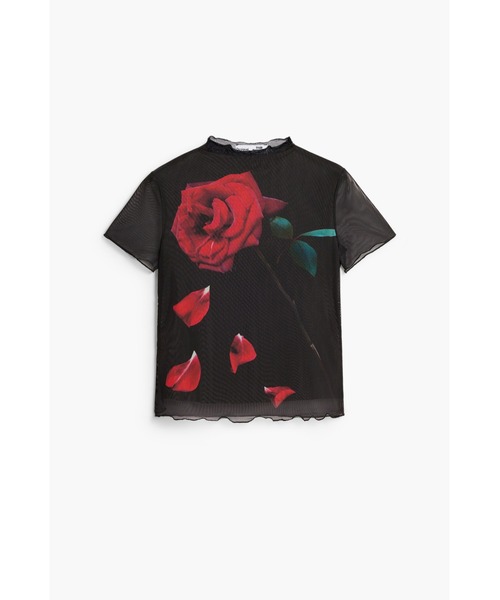 tシャツ 「Desigual x Tyler McGillivary」花柄シアートップス ブラック レディース