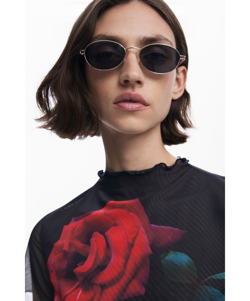 tシャツ 「Desigual x Tyler McGillivary」花柄シアートップス ブラック レディース Desigual（デシグアル）の「【Desigual x Tyler McGillivary】花