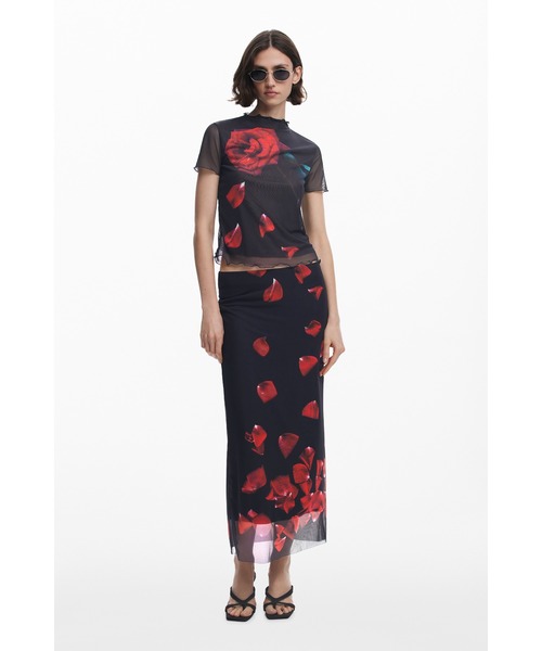 tシャツ 「Desigual x Tyler McGillivary」花柄シアートップス ブラック レディース Desigual tシャツ 「Desigual x Tyler McGillivary」花柄シアー