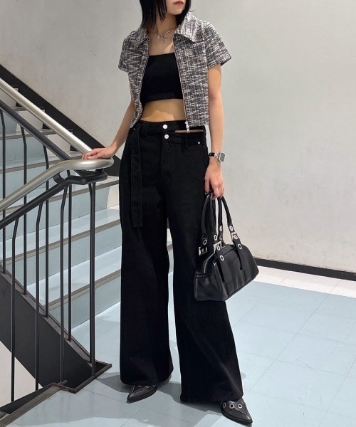 SLY（スライ） ワンピース 半袖 TWEED LIKE CUT 2P ツイード ライク