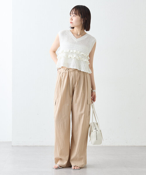 【新品】【これからの季節に】mysty woman  白カーゴパンツ 2サイズ展開】カーゴパンツ（カーゴパンツ）｜mystic