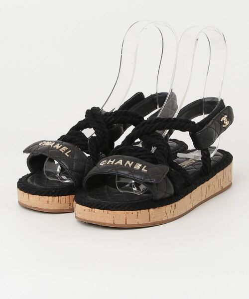 CHANEL ブラック ハイヒール キルティング Iconic Chanel Split Heel CC Charm Logo black leather Block