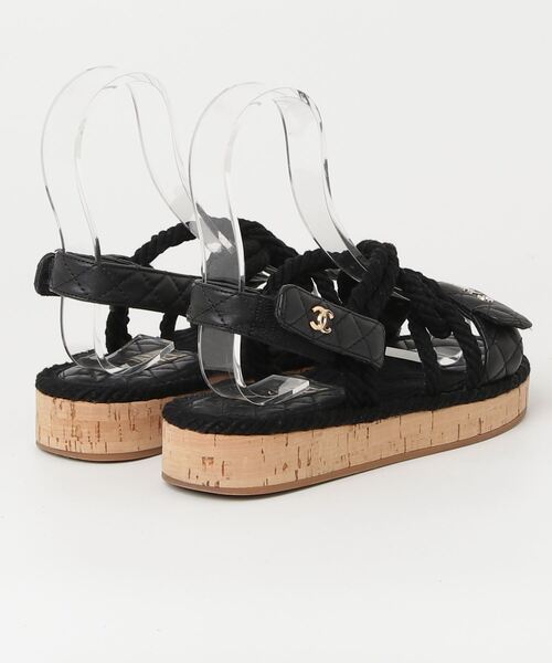 36サイズ 一度着用のみ CHANEL ブラック キルティングサンダル CHANEL 「CHANEL」 マトラッセ キルティング フラットサンダル