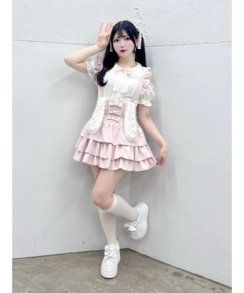 Ank Rouge うさみみサス付きティアードスカパン Ank Rouge（アンクルージュ） スカート うさちゃんサス付きティアード