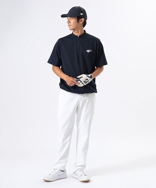 BEAMS GOLF モックネック半袖シャツXL ストレッチ BEAMS GOLF tシャツ ORANGE LABEL / ハーフジップ 裾ドロー