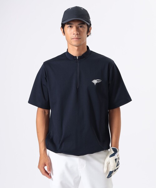 ビームスゴルフ モックネックシャツ 黒 Sサイズ BEAMS GOLF tシャツ ORANGE LABEL / ハーフジップ 裾ドロー