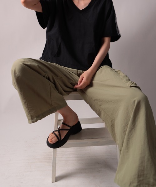 NANAHACHI カーゴパンツ シャカシャカ カーゴワイドパンツ レディース