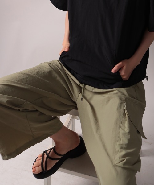 NANAHACHI カーゴパンツ シャカシャカ カーゴワイドパンツ レディース
