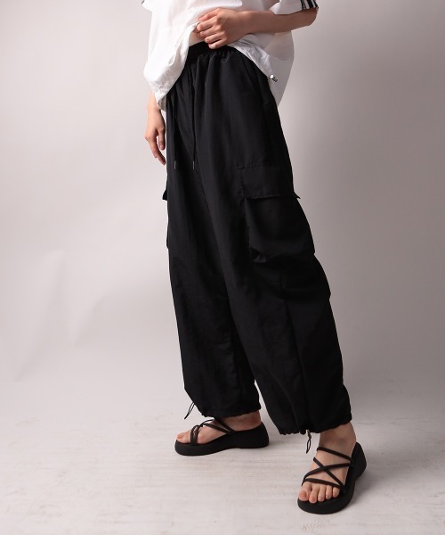 NANAHACHI カーゴパンツ シャカシャカ カーゴワイドパンツ レディース