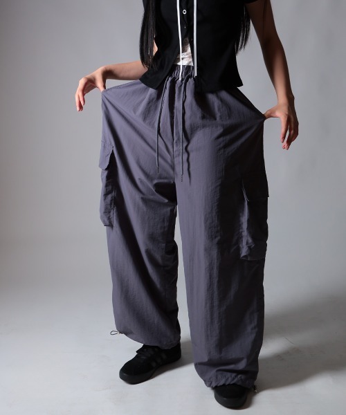 NANAHACHI カーゴパンツ シャカシャカ カーゴワイドパンツ レディース
