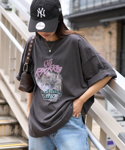 「PUBLUX」 「bohemian chop」半袖Tシャツ S チャコールグレー レディース