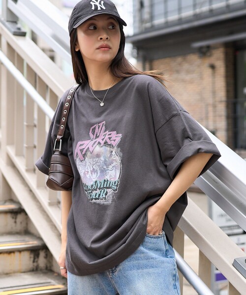 「PUBLUX」 「bohemian chop」半袖Tシャツ S チャコールグレー レディース