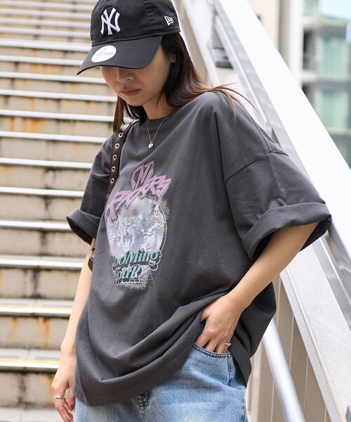 「PUBLUX」 「bohemian chop」半袖Tシャツ S チャコールグレー レディース