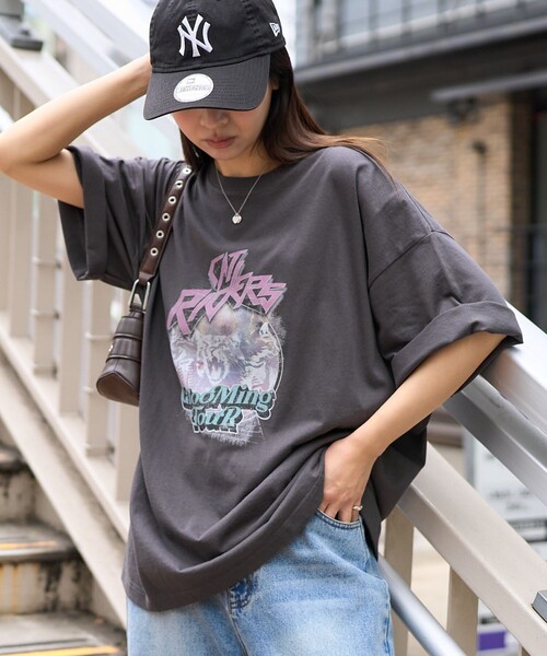「PUBLUX」 「bohemian chop」半袖Tシャツ S チャコールグレー レディース