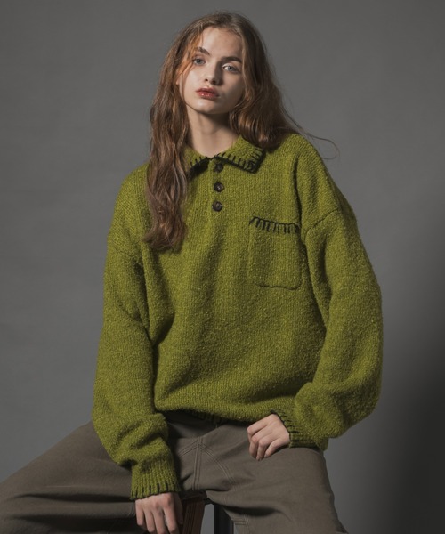 CIVVY. セーター ニット Stiched Knit Polo Top - ステッチニットポロ