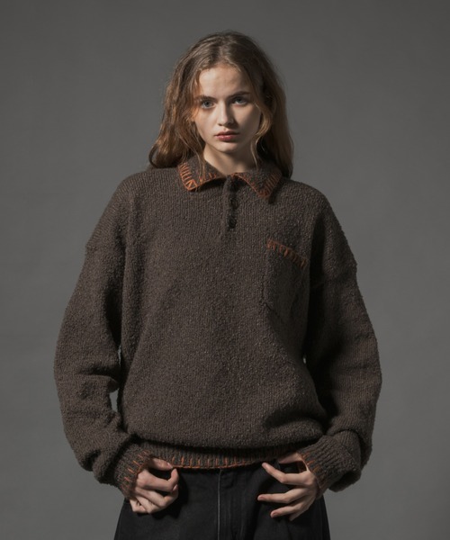 CIVVY. セーター ニット Stiched Knit Polo Top - ステッチニットポロ