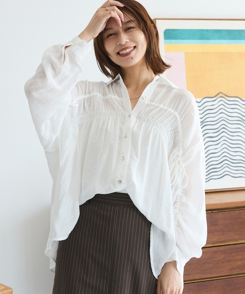 ELENCARE DUE ブラウス シャツ シアーシャーリングシャツ レディース