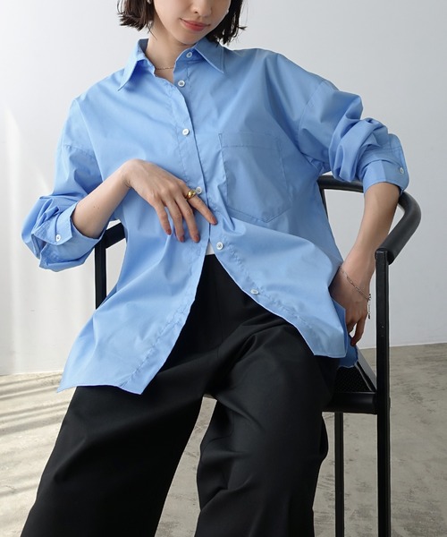 【美品】アワーホーム OUR 綿100%の播州織シャツ サックスブルー OURHOME 綿100%の播州織シャツ 綿100%の播州織シャツサックスブルー 【美