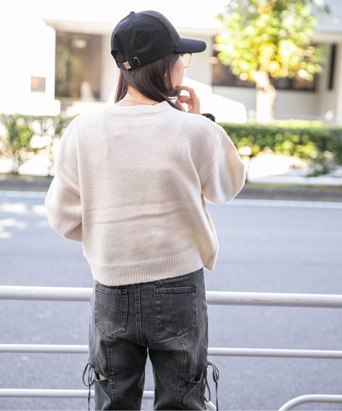 ニット セーター 「ハートロゴ×ショート丈」レディース ニットプル