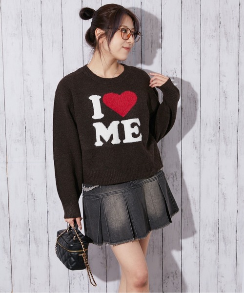 ニット セーター 「ハートロゴ×ショート丈」レディース ニットプル