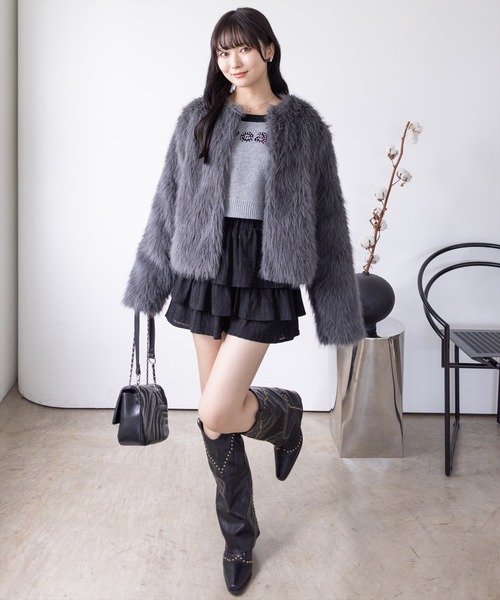 clear ジャケット ノーカラージャケット フェイクファージャケット