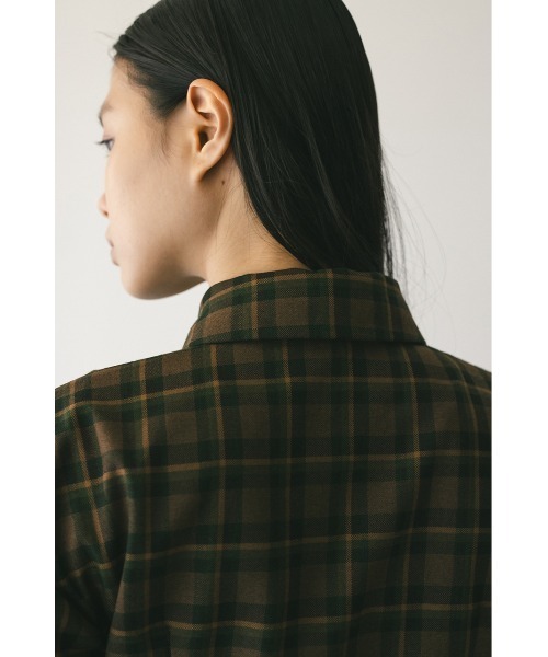 STYLEMIXER ブラウス シャツ パワーショルダーチェックシャツ
