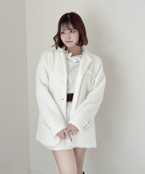 レディース モヘア混紡 ベージュ テーラードジャケット【大人気完売】