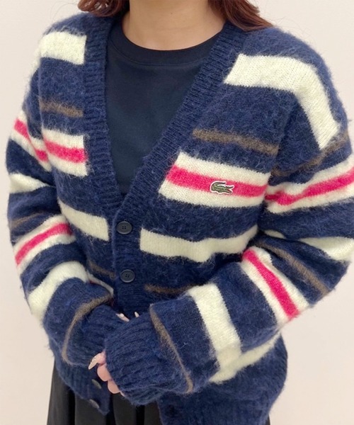 極美品ラコステボーダーカーディガン LACOSTE（ラコステ） カーディガン アルパカブレンドボーダーウール