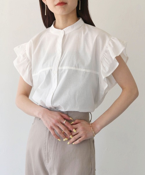 「HER CLOSET」 「SHE MO SHELLY」半袖ブラウス M モカ レディース_画像4