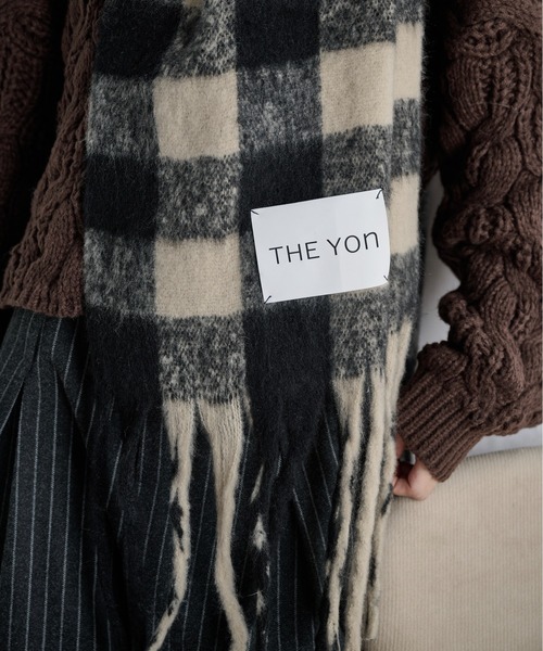 THE Yon マフラー ストール ギンガムチェックフリンジマフラー