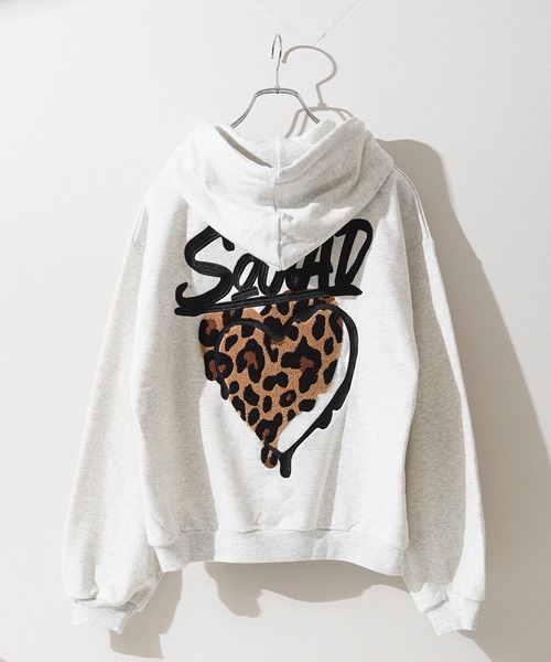 パーカー レオパード ハート サガラ刺繍 プルパーカー / Leopard Heart
