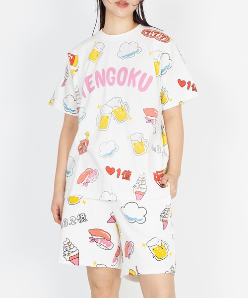 PUNYUS（プニュズ） tシャツ 半袖 「新サイズ」天国と地獄総柄Tシャツ