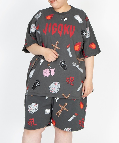 PUNYUS（プニュズ） tシャツ 半袖 「新サイズ」天国と地獄総柄Tシャツ
