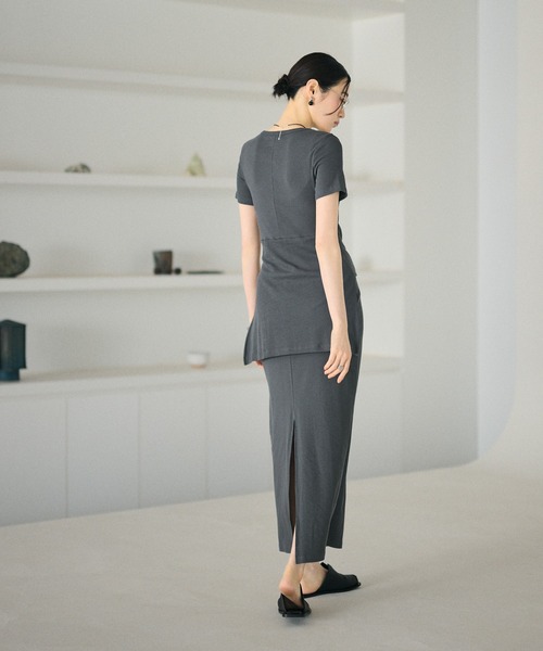 ワンピース 半袖 henry neck waist cloth layered long dress