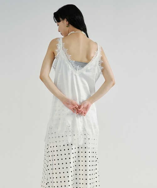 Ezick キャミソール Lace trim satin camisole/レースサテン