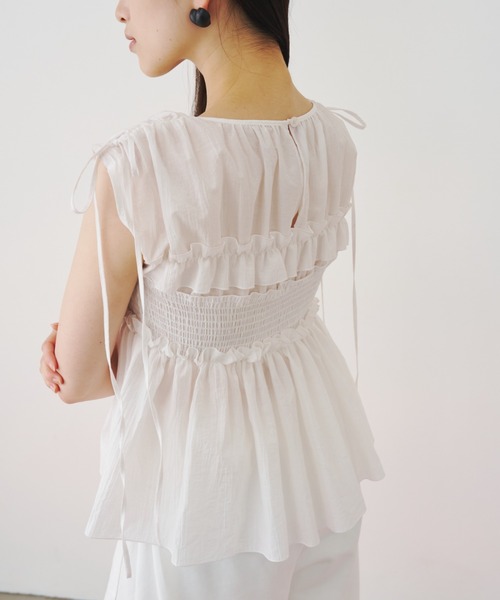 SOEMIN（ソミン） ブラウス シャツ Shirred ribbon blouse