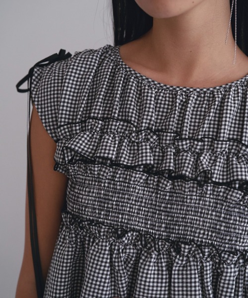 SOEMIN（ソミン） ブラウス シャツ Shirred ribbon blouse