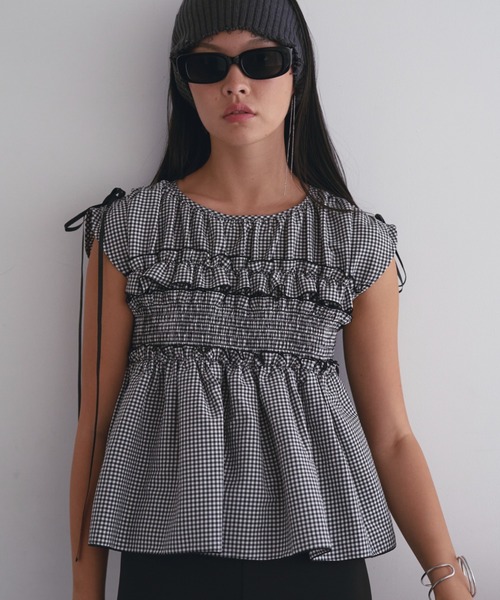 SOEMIN（ソミン） ブラウス シャツ Shirred ribbon blouse