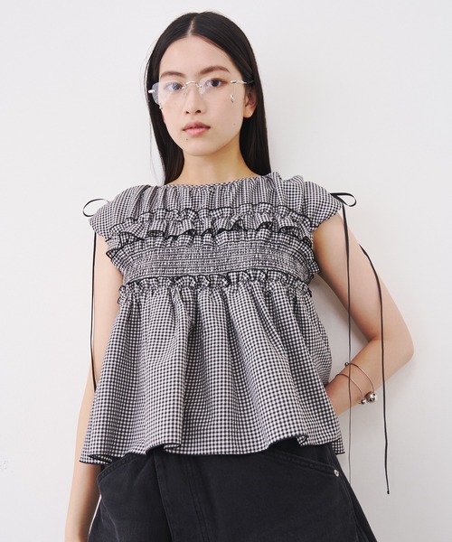 SOEMIN（ソミン） ブラウス シャツ Shirred ribbon blouse