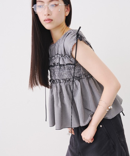 SOEMIN（ソミン） ブラウス シャツ Shirred ribbon blouse
