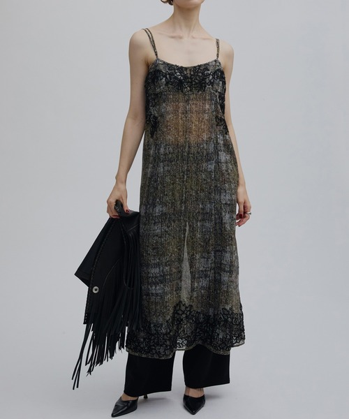 Ameri（アメリ） キャミソール VINTAGE CHECK EMBROIDERY LONG